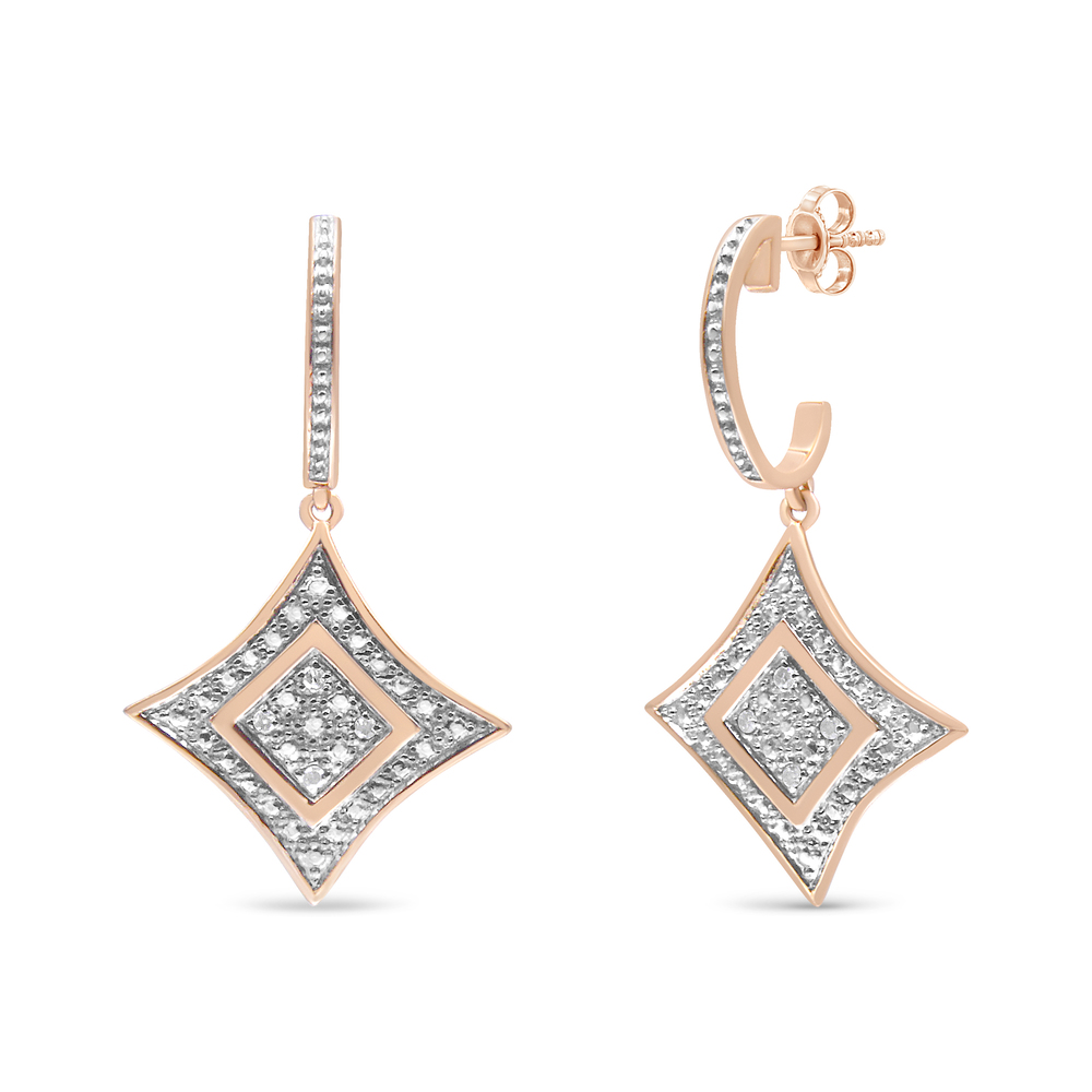 10K Rose Gold Over Sterling Silver 0.04 Ct Round Diamond Cushion Dangle Earrings